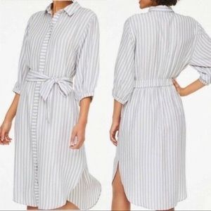 LOFT Gray and White Striped Dress
